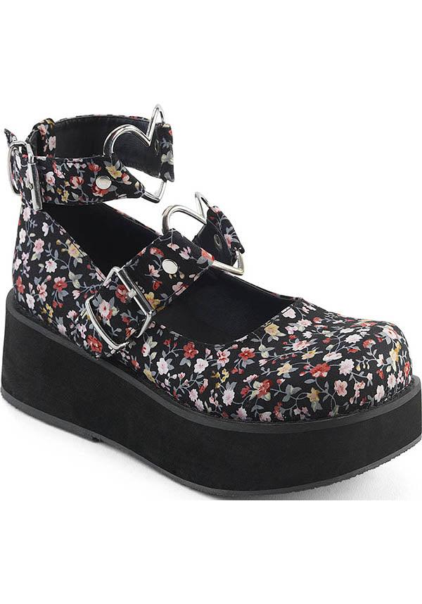 SPRITE-02 [Floral] | PLATFORMS [PREORDER] - Beserk - all, black, clickfrenzy15-2023, demonia, demonia shoes, discountapp, floral, flower, flowers, fp, labelpreorder, labelvegan, mary janes, platforms, platforms [preorder], pleaserimageupdated, ppo, preorder, shoes, vegan