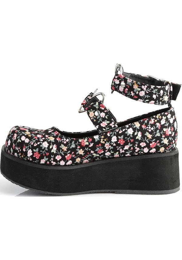 SPRITE-02 [Floral] | PLATFORMS [PREORDER] - Beserk - all, black, clickfrenzy15-2023, demonia, demonia shoes, discountapp, floral, flower, flowers, fp, labelpreorder, labelvegan, mary janes, platforms, platforms [preorder], pleaserimageupdated, ppo, preorder, shoes, vegan