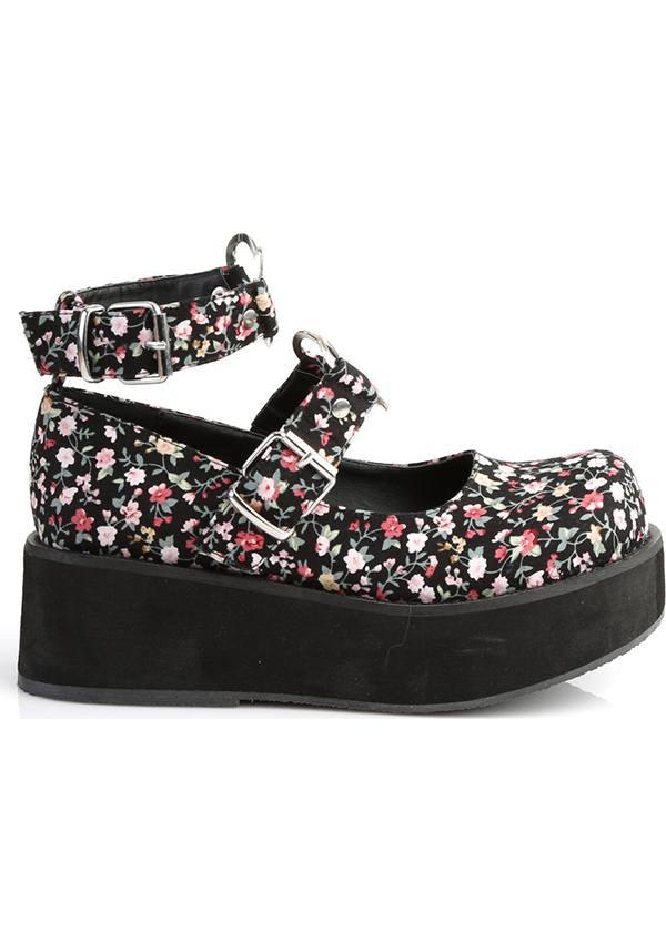 SPRITE-02 [Floral] | PLATFORMS [PREORDER] - Beserk - all, black, clickfrenzy15-2023, demonia, demonia shoes, discountapp, floral, flower, flowers, fp, labelpreorder, labelvegan, mary janes, platforms, platforms [preorder], pleaserimageupdated, ppo, preorder, shoes, vegan