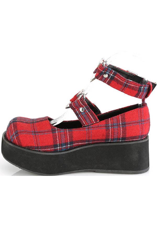 SPRITE-02 [Red Plaid] FLATS [PREORDER] - Beserk - all, buckle, buckle up, buckles, clickfrenzy15-2023, discountapp, flats, flats [preorder], fp, heart, hearts, labelpreorder, labelvegan, plaid, platform, platforms, platforms [preorder], ppo, preorder, red, shoes, vegan