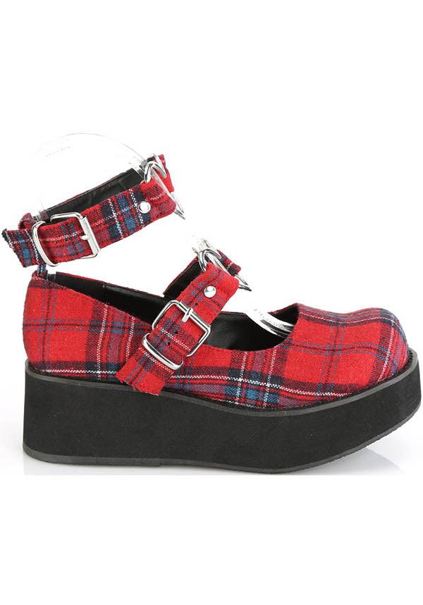 SPRITE-02 [Red Plaid] FLATS [PREORDER] - Beserk - all, buckle, buckle up, buckles, clickfrenzy15-2023, discountapp, flats, flats [preorder], fp, heart, hearts, labelpreorder, labelvegan, plaid, platform, platforms, platforms [preorder], ppo, preorder, red, shoes, vegan