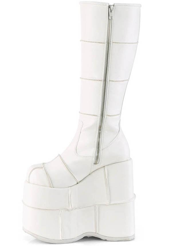 STACK-301 [White] | PLATFORM BOOTS [PREORDER] - Beserk - all, all ladies, boots, boots [preorder], clickfrenzy15-2023, demonia, demonia shoes, discountapp, fp, labelpreorder, labelvegan, ladies, pastel goth, platforms, platforms [preorder], ppo, preorder, shoes, vegan, white