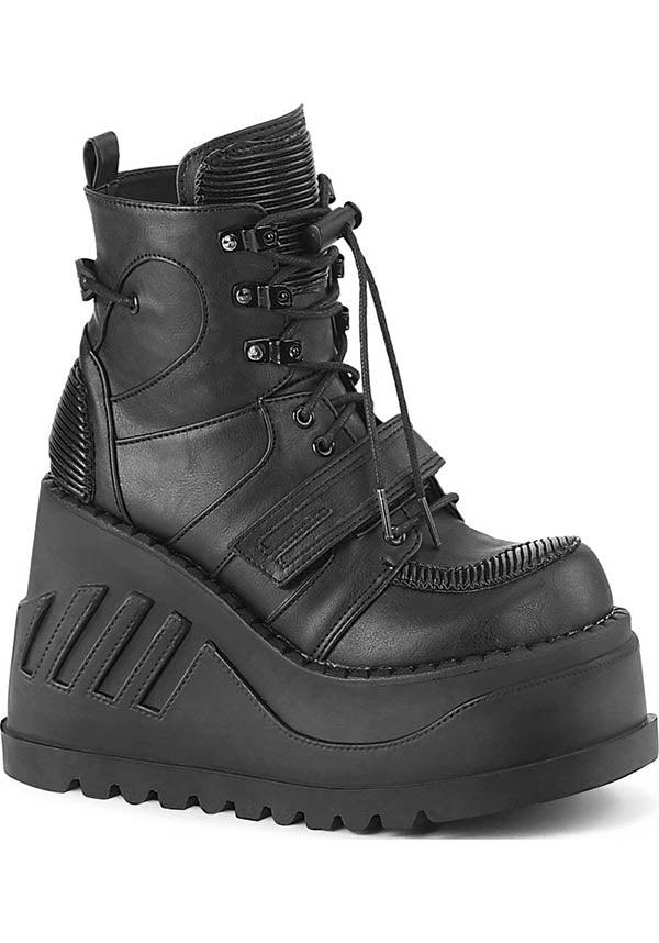 STOMP-13 [Black] | PLATFORM BOOTS [PREORDER] - Beserk - all, black, boot, boots, boots [preorder], chunky, clickfrenzy15-2023, cyber, dec20, demonia, demonia shoes, discountapp, faux leather, fp, goth, gothic, labelpreorder, labelvegan, leather look, platform, platforms, platforms [preorder], pleaserimageupdated, pleather, ppo, preorder, shoe, shoes, techwear, vegan