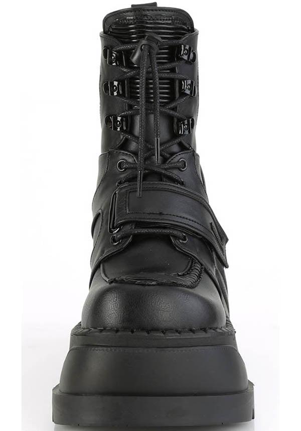 STOMP-13 [Black] | PLATFORM BOOTS [PREORDER] - Beserk - all, black, boot, boots, boots [preorder], chunky, clickfrenzy15-2023, cyber, dec20, demonia, demonia shoes, discountapp, faux leather, fp, goth, gothic, labelpreorder, labelvegan, leather look, platform, platforms, platforms [preorder], pleaserimageupdated, pleather, ppo, preorder, shoe, shoes, techwear, vegan