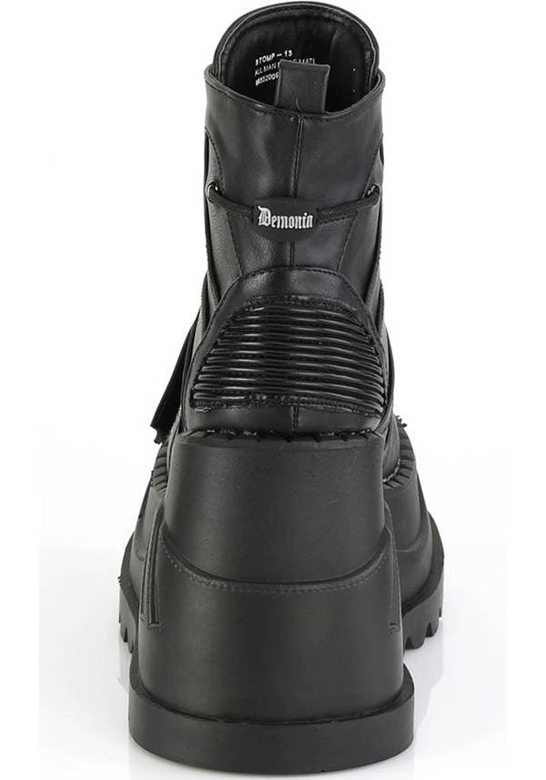 STOMP-13 [Black] | PLATFORM BOOTS [PREORDER] - Beserk - all, black, boot, boots, boots [preorder], chunky, clickfrenzy15-2023, cyber, dec20, demonia, demonia shoes, discountapp, faux leather, fp, goth, gothic, labelpreorder, labelvegan, leather look, platform, platforms, platforms [preorder], pleaserimageupdated, pleather, ppo, preorder, shoe, shoes, techwear, vegan