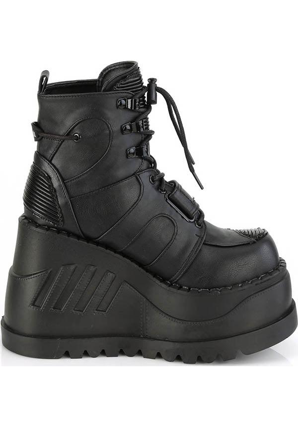 STOMP-13 [Black] | PLATFORM BOOTS [PREORDER] - Beserk - all, black, boot, boots, boots [preorder], chunky, clickfrenzy15-2023, cyber, dec20, demonia, demonia shoes, discountapp, faux leather, fp, goth, gothic, labelpreorder, labelvegan, leather look, platform, platforms, platforms [preorder], pleaserimageupdated, pleather, ppo, preorder, shoe, shoes, techwear, vegan