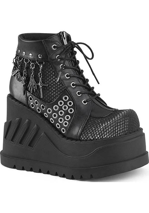 STOMP-18 [Black] | PLATFORM BOOTS [PREORDER] - Beserk - all, apr18, black, boots, boots [preorder], charms, clickfrenzy15-2023, demonia, demonia shoes, discountapp, fp, grey, labelpreorder, labelvegan, pentagram, platform boots, platforms, platforms [preorder], pleaserimageupdated, ppo, preorder, shoes, skull, spider, vegan