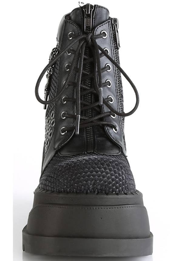 STOMP-18 [Black] | PLATFORM BOOTS [PREORDER] - Beserk - all, apr18, black, boots, boots [preorder], charms, clickfrenzy15-2023, demonia, demonia shoes, discountapp, fp, grey, labelpreorder, labelvegan, pentagram, platform boots, platforms, platforms [preorder], pleaserimageupdated, ppo, preorder, shoes, skull, spider, vegan
