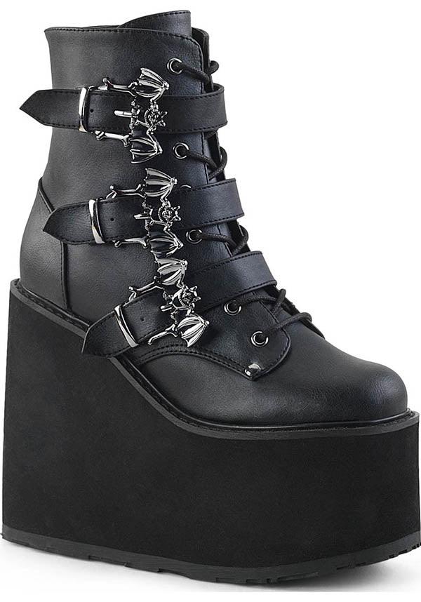 SWING-103 [Black] | PLATFORM BOOTS [PREORDER] - Beserk - all, bats, black, boots, boots [preorder], clickfrenzy15-2023, demonia, demonia shoes, discountapp, fp, labelpreorder, labelvegan, platforms, platforms [preorder], pleaserimageupdated, ppo, preorder, shoes, vegan, wedge, wedges
