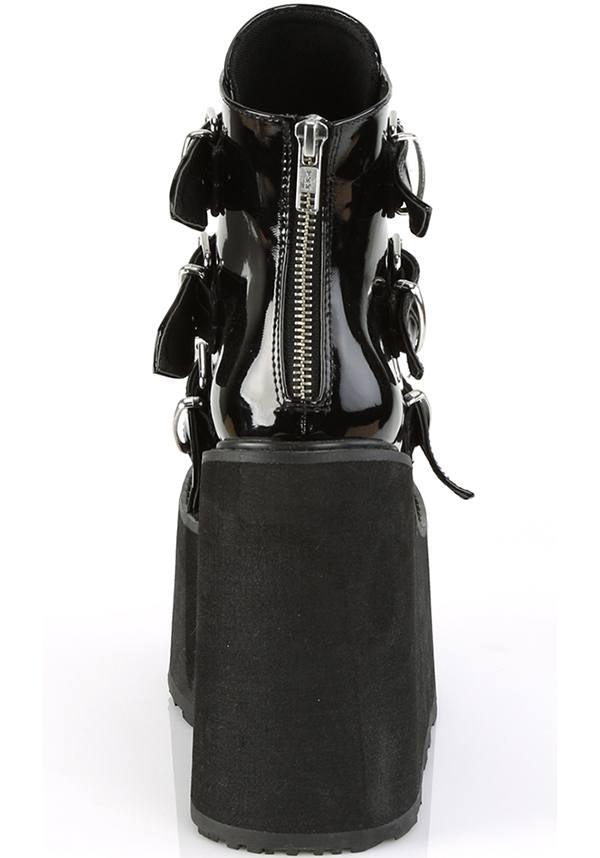 SWING-105 [Black Patent] | PLATFORM BOOTS [PREORDER] - Beserk - all, ankle boots, black, boot, boots, boots [preorder], clickfrenzy15-2023, demonia, demonia shoes, discountapp, feb18, fp, goth, gothic, halloween, harajuku, labelpreorder, labelvegan, platform, platforms, platforms [preorder], pleaserimageupdated, ppo, preorder, punk, shiny, shoes, techwear, vegan
