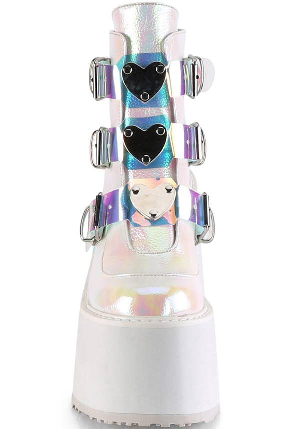 SWING-105 [Pearl Iridescent] | PLATFORM BOOTS [PREORDER] - Beserk - all, apr19, boots, boots [preorder], clickfrenzy15-2023, demonia, demonia shoes, discountapp, fp, kawaii, labelpreorder, labelvegan, multicolour, pastel goth, platforms, platforms [preorder], pleaserimageupdated, ppo, preorder, shoes, vegan, white