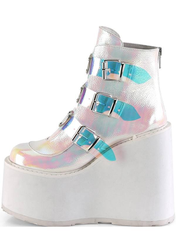 SWING-105 [Pearl Iridescent] | PLATFORM BOOTS [PREORDER] - Beserk - all, apr19, boots, boots [preorder], clickfrenzy15-2023, demonia, demonia shoes, discountapp, fp, kawaii, labelpreorder, labelvegan, multicolour, pastel goth, platforms, platforms [preorder], pleaserimageupdated, ppo, preorder, shoes, vegan, white