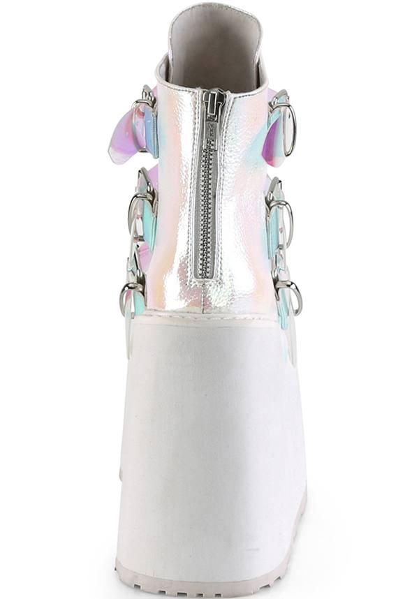 SWING-105 [Pearl Iridescent] | PLATFORM BOOTS [PREORDER] - Beserk - all, apr19, boots, boots [preorder], clickfrenzy15-2023, demonia, demonia shoes, discountapp, fp, kawaii, labelpreorder, labelvegan, multicolour, pastel goth, platforms, platforms [preorder], pleaserimageupdated, ppo, preorder, shoes, vegan, white