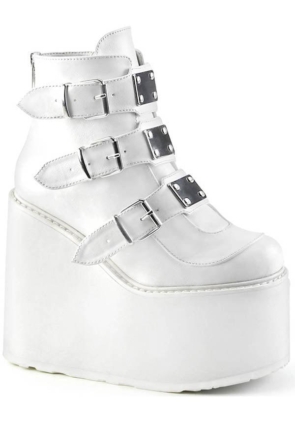 SWING-105 [White] | PLATFORM BOOTS [PREORDER] - Beserk - all, ankle boots, boot, boots, boots [preorder], clickfrenzy15-2023, cyber, demonia, demonia shoes, discountapp, fp, goth, gothic, harajuku, labelpreorder, labelvegan, mar18, pastel goth, platform, platforms, platforms [preorder], pleaserimageupdated, ppo, preorder, shoes, vegan, white
