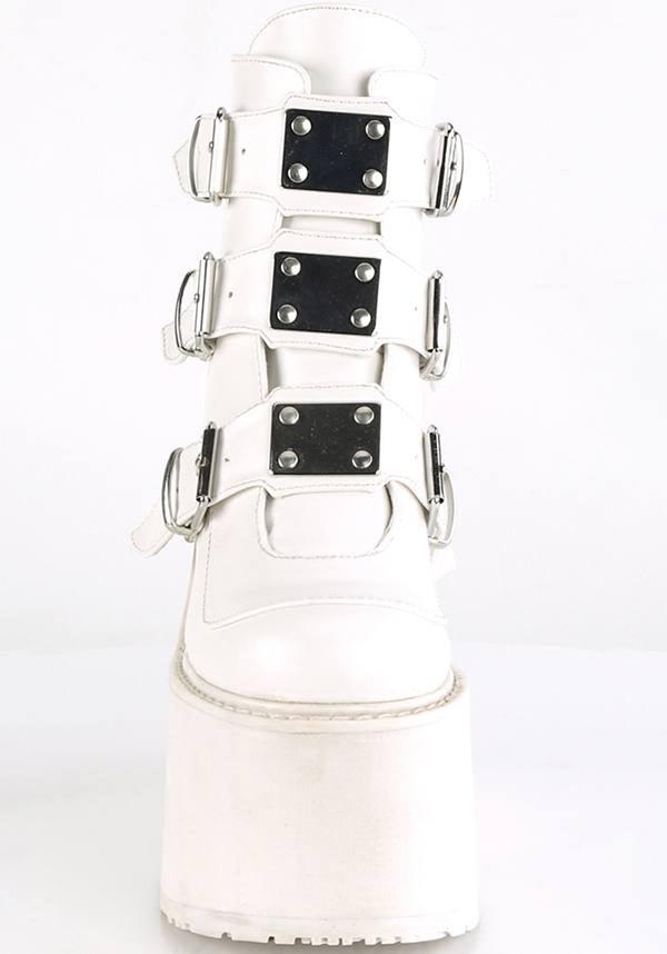 SWING-105 [White] | PLATFORM BOOTS [PREORDER] - Beserk - all, ankle boots, boot, boots, boots [preorder], clickfrenzy15-2023, cyber, demonia, demonia shoes, discountapp, fp, goth, gothic, harajuku, labelpreorder, labelvegan, mar18, pastel goth, platform, platforms, platforms [preorder], pleaserimageupdated, ppo, preorder, shoes, vegan, white