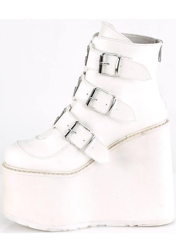 SWING-105 [White] | PLATFORM BOOTS [PREORDER] - Beserk - all, ankle boots, boot, boots, boots [preorder], clickfrenzy15-2023, cyber, demonia, demonia shoes, discountapp, fp, goth, gothic, harajuku, labelpreorder, labelvegan, mar18, pastel goth, platform, platforms, platforms [preorder], pleaserimageupdated, ppo, preorder, shoes, vegan, white