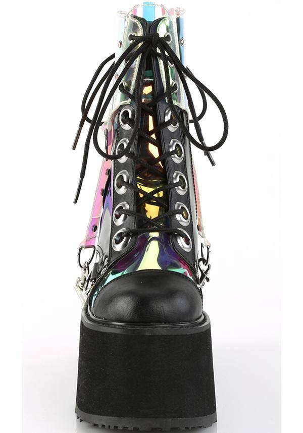 SWING-115 [Black/ Clear Hologram] | PLATFORM BOOTS [PREORDER] - Beserk - all, black, boots, boots [preorder], clickfrenzy15-2023, dec17, demonia, demonia shoes, discountapp, fp, labelpreorder, labelvegan, platforms, platforms [preorder], pleaserimageupdated, ppo, preorder, shoes, vegan
