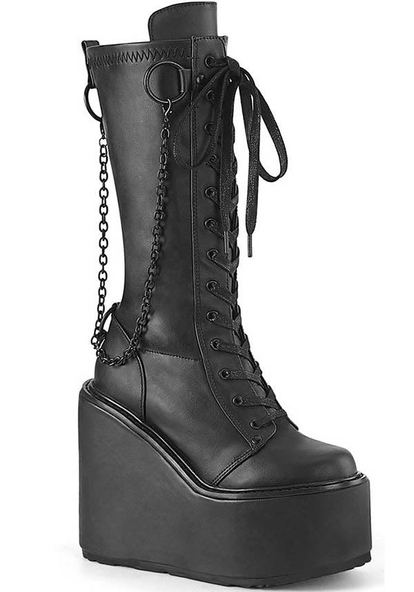SWING-150 [Black] | PLATFORM BOOTS [PREORDER] - Beserk - all, all ladies, black, boots, boots [preorder], clickfrenzy15-2023, demonia, demonia shoes, discountapp, fp, goth, gothic, labelpreorder, labelvegan, ladies, platforms, platforms [preorder], ppo, preorder, shoes, vegan