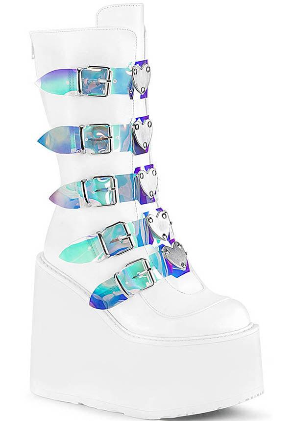 SWING-230 | White Vegan Leather [PREORDER] - Beserk - all, boots, boots [preorder], clickfrenzy15-2023, demonia, demonia shoes, discountapp, fp, jan19, kawaii, labelpreorder, labelvegan, ladies, pastel goth, platforms, platforms [preorder], pleaserimageupdated, ppo, preorder, shoes, vegan, white