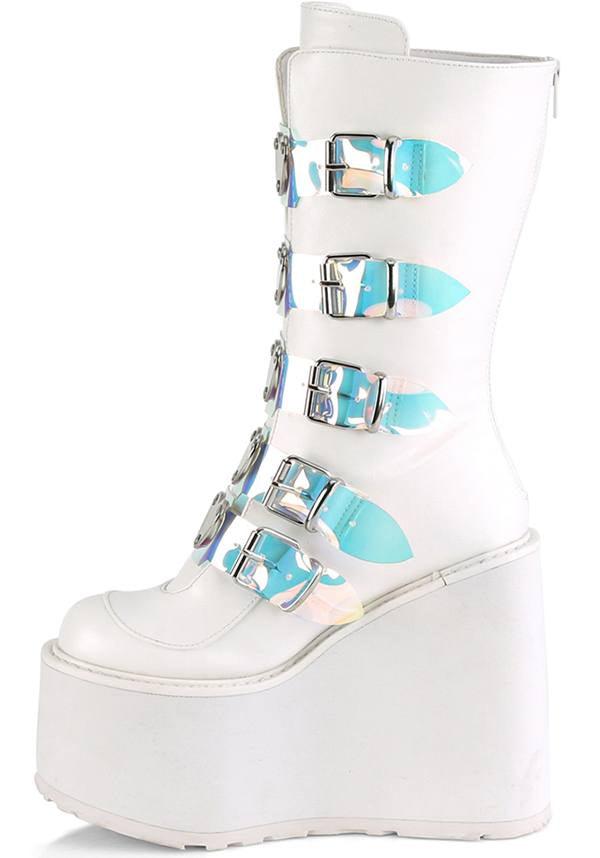 SWING-230 | White Vegan Leather [PREORDER] - Beserk - all, boots, boots [preorder], clickfrenzy15-2023, demonia, demonia shoes, discountapp, fp, jan19, kawaii, labelpreorder, labelvegan, ladies, pastel goth, platforms, platforms [preorder], pleaserimageupdated, ppo, preorder, shoes, vegan, white