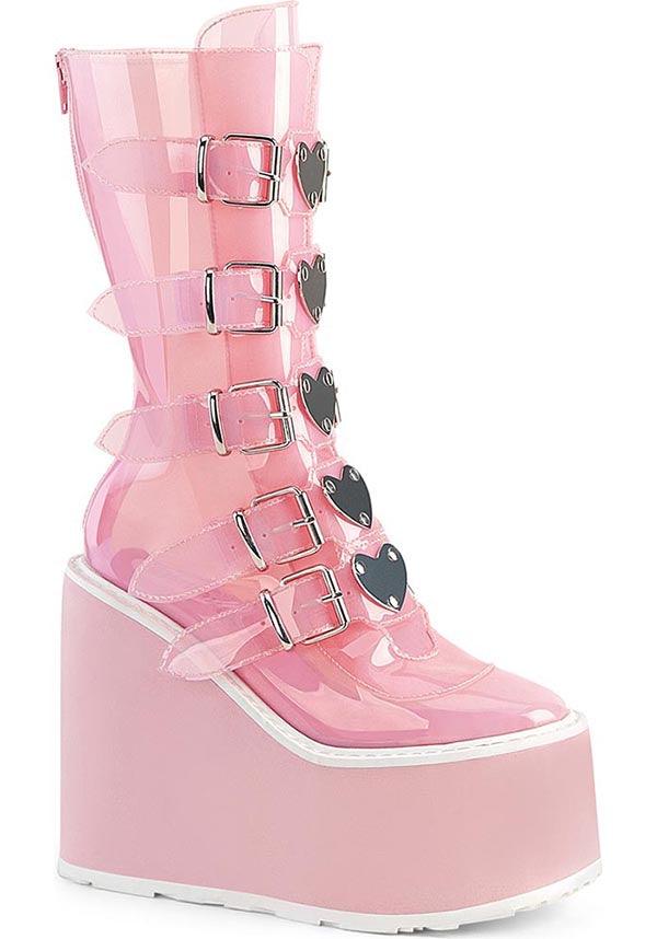 SWING-230C [Baby Pink TPU] | PLATFORM BOOTS [PREORDER] - Beserk - all, boots, boots [preorder], clickfrenzy15-2023, demonia, demonia shoes, discountapp, fp, googleshopping, heart, knee high boots, labelpreorder, labelvegan, pink, platform boots, platforms, platforms [preorder], ppo, preorder, shoes, vegan