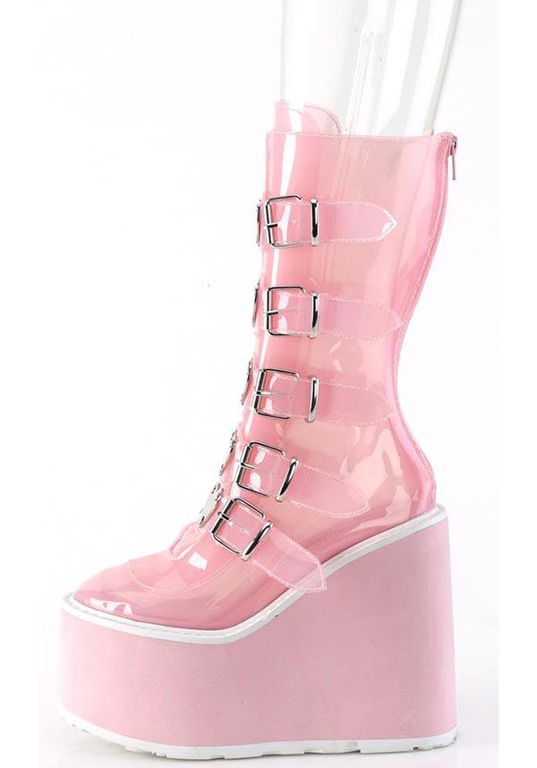 SWING-230C [Baby Pink TPU] | PLATFORM BOOTS [PREORDER] - Beserk - all, boots, boots [preorder], clickfrenzy15-2023, demonia, demonia shoes, discountapp, fp, googleshopping, heart, knee high boots, labelpreorder, labelvegan, pink, platform boots, platforms, platforms [preorder], ppo, preorder, shoes, vegan