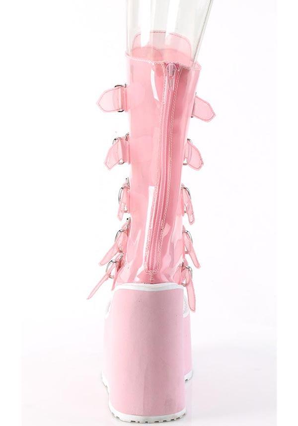 SWING-230C [Baby Pink TPU] | PLATFORM BOOTS [PREORDER] - Beserk - all, boots, boots [preorder], clickfrenzy15-2023, demonia, demonia shoes, discountapp, fp, googleshopping, heart, knee high boots, labelpreorder, labelvegan, pink, platform boots, platforms, platforms [preorder], ppo, preorder, shoes, vegan