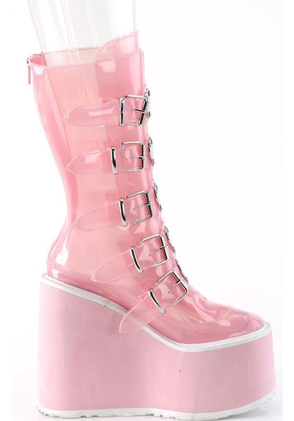 SWING-230C [Baby Pink TPU] | PLATFORM BOOTS [PREORDER] - Beserk - all, boots, boots [preorder], clickfrenzy15-2023, demonia, demonia shoes, discountapp, fp, googleshopping, heart, knee high boots, labelpreorder, labelvegan, pink, platform boots, platforms, platforms [preorder], ppo, preorder, shoes, vegan
