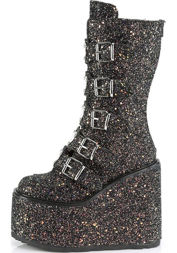 SWING-230G [Black Multi Glitter] | PLATFORM BOOTS [PREORDER] - Beserk - all, black, boots, boots [preorder], clickfrenzy15-2023, demonia, demonia shoes, discountapp, fp, glitter, jan19, labelpreorder, labelvegan, pastel goth, platforms, platforms [preorder], pleaserimageupdated, ppo, preorder, shoes, swing-230, vegan