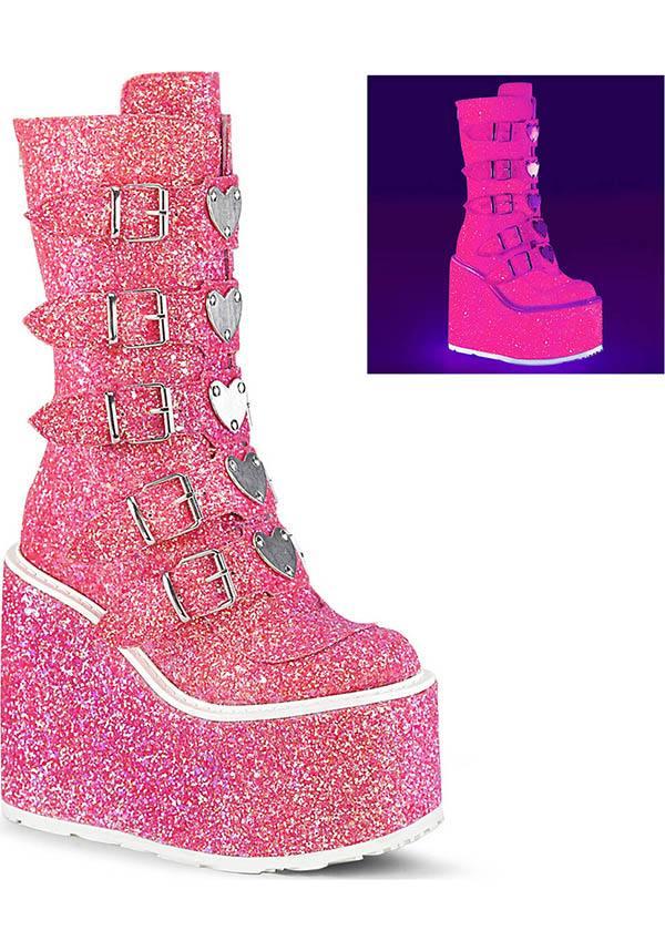 SWING-230G [Pink Glitter] | PLATFORM BOOTS [PREORDER] - Beserk - all, boots, boots [preorder], clickfrenzy15-2023, demonia, demonia shoes, discountapp, fp, glitter, kawaii, labelpreorder, labelvegan, mar19, pastel goth, pink, platforms, platforms [preorder], pleaserimageupdated, ppo, preorder, shoes, swing-230, vegan