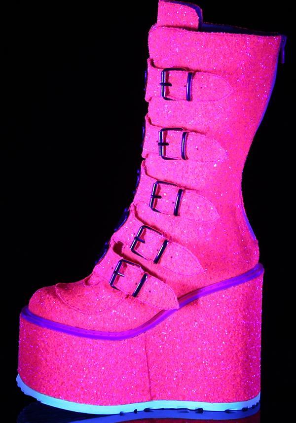 SWING-230G [Pink Glitter] | PLATFORM BOOTS [PREORDER] - Beserk - all, boots, boots [preorder], clickfrenzy15-2023, demonia, demonia shoes, discountapp, fp, glitter, kawaii, labelpreorder, labelvegan, mar19, pastel goth, pink, platforms, platforms [preorder], pleaserimageupdated, ppo, preorder, shoes, swing-230, vegan