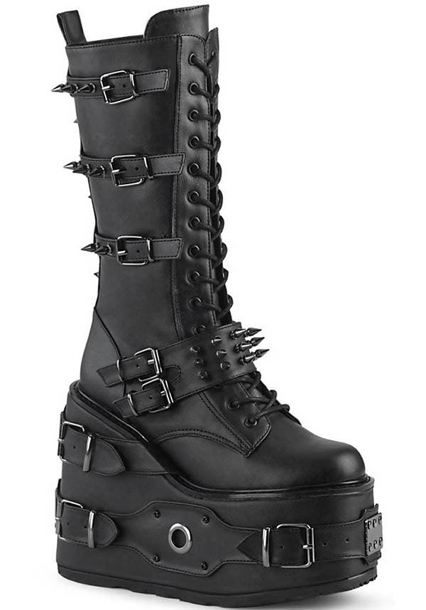 SWING-327 [Black] | PLATFORM BOOTS [PREORDER] - Beserk - all, black, boots, boots [preorder], clickfrenzy15-2023, dec18, demonia, demonia shoes, discountapp, fp, labelpreorder, labelvegan, platforms, platforms [preorder], pleaserimageupdated, ppo, preorder, shoes, techwear, vegan