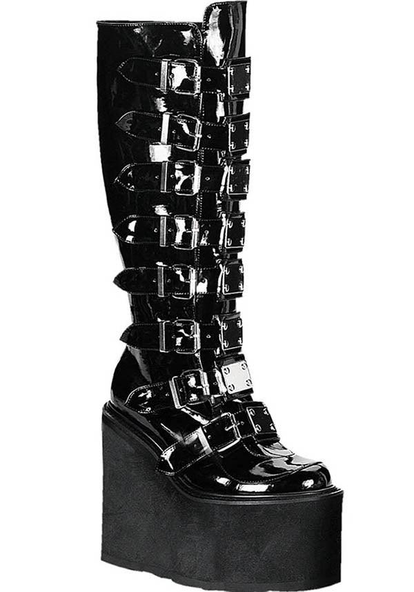 SWING-815 [Black Patent] | PLATFORM BOOTS [PREORDER] - Beserk - all, black, boots, boots [preorder], clickfrenzy15-2023, demonia, discountapp, fp, labelpreorder, labelvegan, platform, platform boots, platforms, platforms [preorder], ppo, preorder, shoes, techwear, vegan