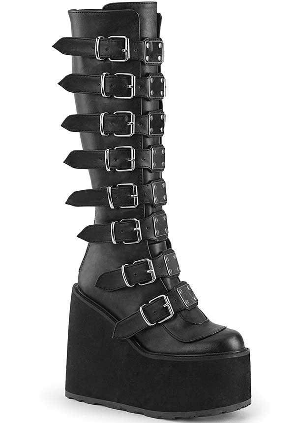 SWING-815 [Black] | PLATFORM BOOTS [PREORDER] - Beserk - all, black, boots, boots [preorder], clickfrenzy15-2023, delete, demonia, demonia shoes, discountapp, fp, knee high, labelpreorder, labelvegan, platforms, platforms [preorder], ppo, preorder, shoes, techwear, vegan