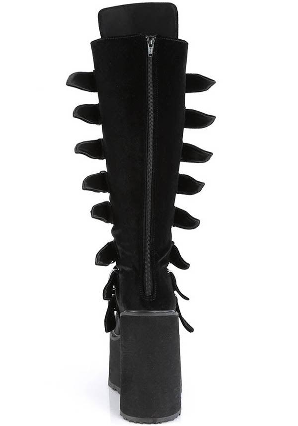 SWING-815 [Black Velvet] | PLATFORM BOOTS [PREORDER] - Beserk - all, all ladies, black, boots, boots [preorder], buckles, clickfrenzy15-2023, demonia, demonia shoes, discountapp, fp, goth, gothic, labelpreorder, labelvegan, ladies, platforms, platforms [preorder], ppo, preorder, shoes, vegan