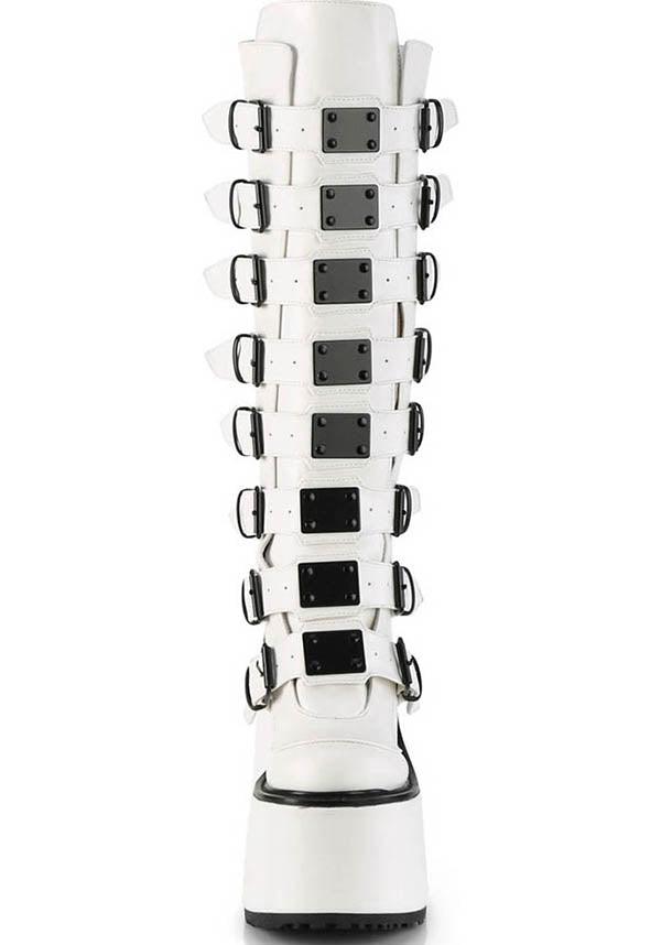 SWING-815 [White] | PLATFORM BOOTS [PREORDER] - Beserk - all, boots, boots [preorder], buckle up, buckles, clickfrenzy15-2023, discountapp, fp, knee high boots, labelpreorder, labelvegan, long boots, platform, platform boots, platforms, platforms [preorder], ppo, preorder, shoes, vegan, white