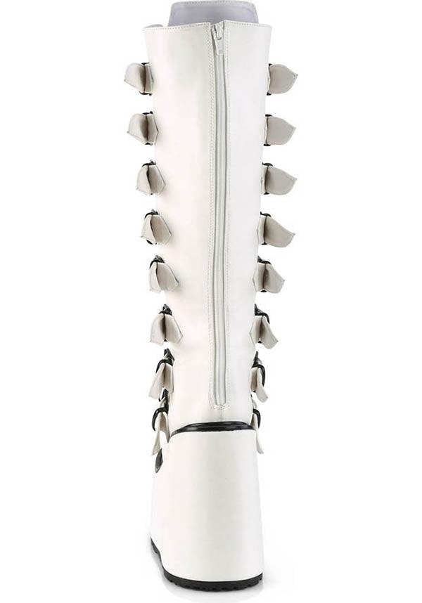 SWING-815 [White] | PLATFORM BOOTS [PREORDER] - Beserk - all, boots, boots [preorder], buckle up, buckles, clickfrenzy15-2023, discountapp, fp, knee high boots, labelpreorder, labelvegan, long boots, platform, platform boots, platforms, platforms [preorder], ppo, preorder, shoes, vegan, white