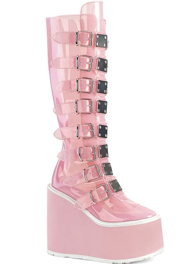 SWING-815C [Baby Pink TPU] | PLATFORM BOOTS [PREORDER] - Beserk - all, boots, boots [preorder], clickfrenzy15-2023, demonia, demonia shoes, discountapp, fp, googleshopping, knee high boots, labelpreorder, labelvegan, long boots, platform boots, platforms, platforms [preorder], ppo, preorder, shoes, vegan