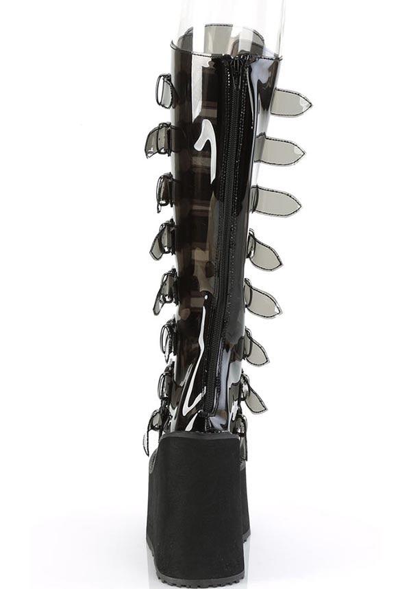 SWING-815C [Smoke TPU] | PLATFORM BOOTS [PREORDER] - Beserk - all, black, boots, boots [preorder], clickfrenzy15-2023, demonia, demonia shoes, discountapp, fp, googleshopping, goth, gothic, knee high boots, labelpreorder, labelvegan, long boots, platform boots, platforms, platforms [preorder], ppo, preorder, shoes, vegan