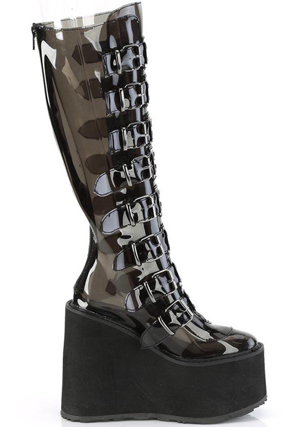 SWING-815C [Smoke TPU] | PLATFORM BOOTS [PREORDER] - Beserk - all, black, boots, boots [preorder], clickfrenzy15-2023, demonia, demonia shoes, discountapp, fp, googleshopping, goth, gothic, knee high boots, labelpreorder, labelvegan, long boots, platform boots, platforms, platforms [preorder], ppo, preorder, shoes, vegan