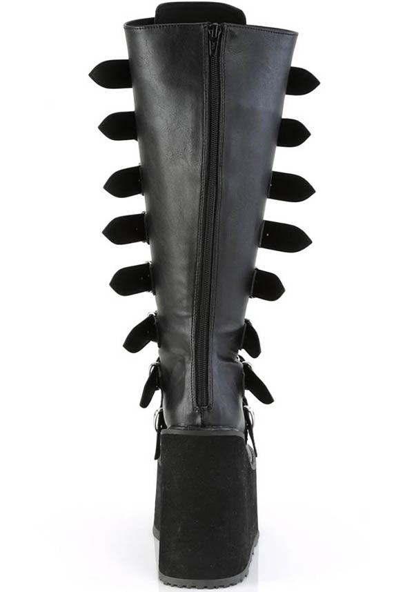 SWING-815WC [Black] | WIDE CALF PLATFORM BOOTS [PREORDER] - Beserk - all, black, boots, boots [preorder], buckle, buckles, clickfrenzy15-2023, discountapp, fp, knee high boots, labelpreorder, labelvegan, long boots, platform, platform boots, platforms, platforms [preorder], ppo, preorder, shoes, vegan