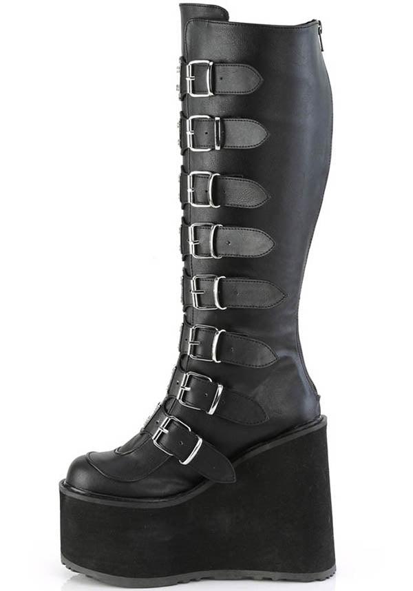 SWING-815WC [Black] | WIDE CALF PLATFORM BOOTS [PREORDER] - Beserk - all, black, boots, boots [preorder], buckle, buckles, clickfrenzy15-2023, discountapp, fp, knee high boots, labelpreorder, labelvegan, long boots, platform, platform boots, platforms, platforms [preorder], ppo, preorder, shoes, vegan
