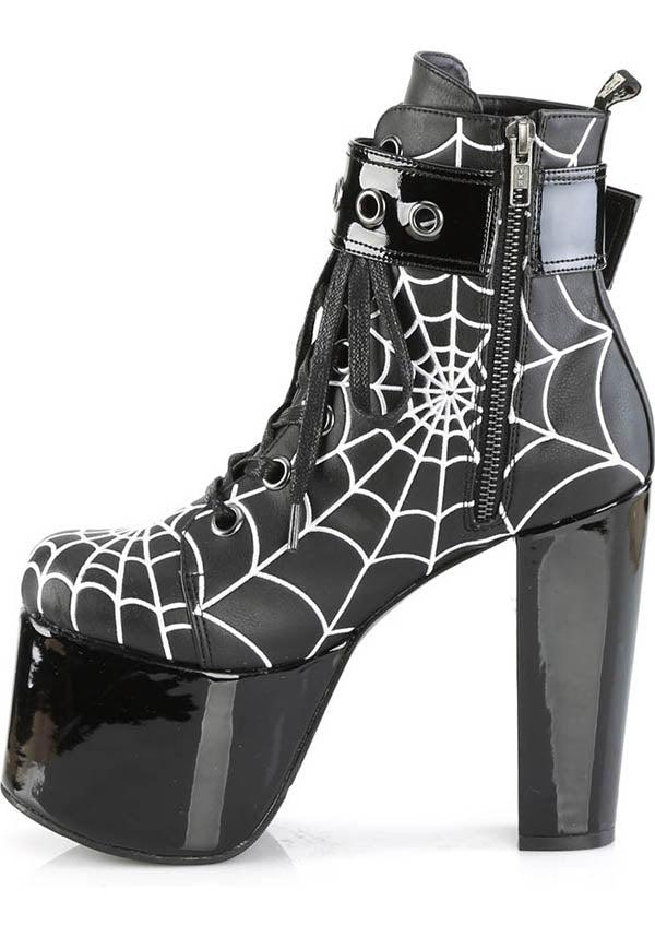 TORMENT-51 [Black] | PLATFORM BOOTS [PREORDER] - Beserk - all, all ladies, black, boots, boots [preorder], clickfrenzy15-2023, demonia, demonia shoes, discountapp, fp, goth, gothic, heels, heels [preorder], labelpreorder, labelvegan, ladies, platform, platform boots, platform heels, platforms, platforms [preorder], ppo, preorder, shoes, spider web, spiderweb, vegan, web, webs
