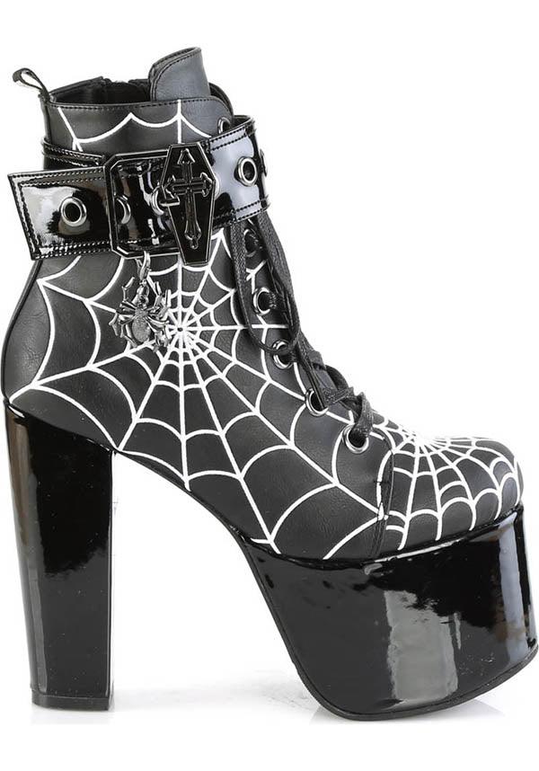 TORMENT-51 [Black] | PLATFORM BOOTS [PREORDER] - Beserk - all, all ladies, black, boots, boots [preorder], clickfrenzy15-2023, demonia, demonia shoes, discountapp, fp, goth, gothic, heels, heels [preorder], labelpreorder, labelvegan, ladies, platform, platform boots, platform heels, platforms, platforms [preorder], ppo, preorder, shoes, spider web, spiderweb, vegan, web, webs