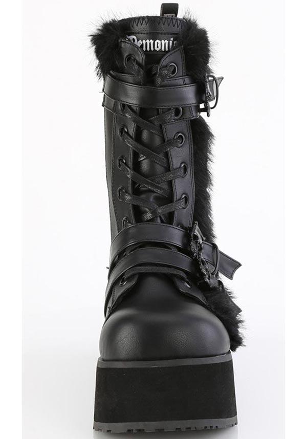 TRASHVILLE-218 [Black] | BOOTS [PREORDER] - Beserk - all, black, boot, boots, boots [preorder], buckle, buckles, clickfrenzy15-2023, combat boots, dec22, demonia, demonia shoes, discountapp, fluffy, fp, fur, furry, googleshopping, labelpreorder, labelvegan, lace up, ladies shoes, mens shoes, platform, platform boots, platforms, platforms [preorder], ppo, preorder, shoe, shoes, skull, skulls, vegan