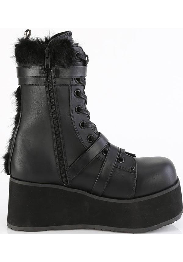 TRASHVILLE-218 [Black] | BOOTS [PREORDER] - Beserk - all, black, boot, boots, boots [preorder], buckle, buckles, clickfrenzy15-2023, combat boots, dec22, demonia, demonia shoes, discountapp, fluffy, fp, fur, furry, googleshopping, labelpreorder, labelvegan, lace up, ladies shoes, mens shoes, platform, platform boots, platforms, platforms [preorder], ppo, preorder, shoe, shoes, skull, skulls, vegan