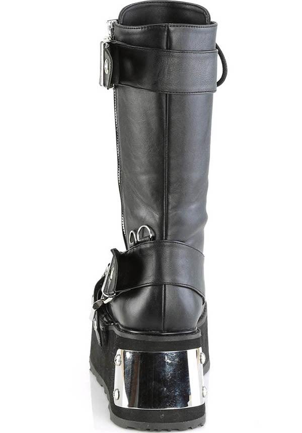 TRASHVILLE-250 [Black] | PLATFORM BOOTS [PREORDER] - Beserk - all, all ladies, black, boots, boots [preorder], buckles, clickfrenzy15-2023, demonia, demonia shoes, discountapp, fp, goth, gothic, labelpreorder, labelvegan, ladies, mid calf boots, platform, platform boots, platforms, platforms [preorder], ppo, preorder, shoes, stud, studded, studs, vegan