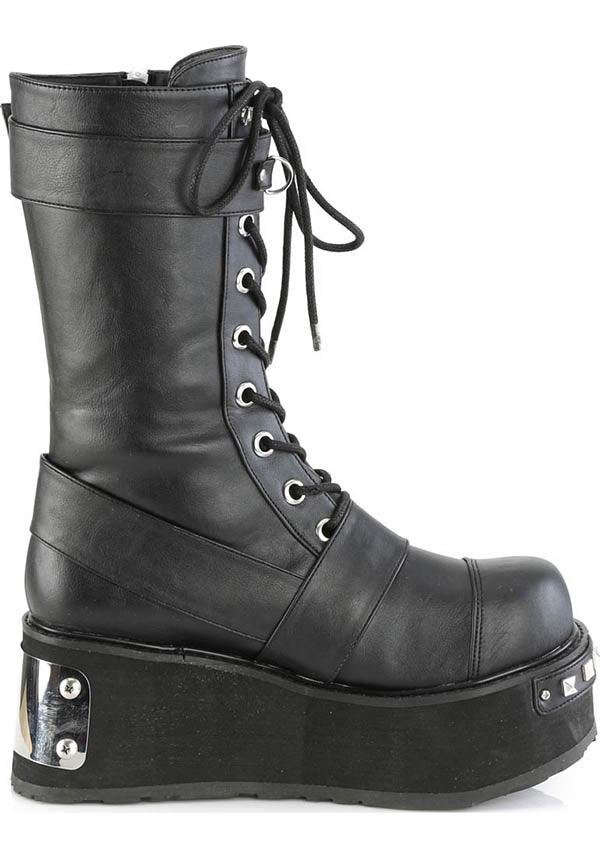TRASHVILLE-250 [Black] | PLATFORM BOOTS [PREORDER] - Beserk - all, all ladies, black, boots, boots [preorder], buckles, clickfrenzy15-2023, demonia, demonia shoes, discountapp, fp, goth, gothic, labelpreorder, labelvegan, ladies, mid calf boots, platform, platform boots, platforms, platforms [preorder], ppo, preorder, shoes, stud, studded, studs, vegan