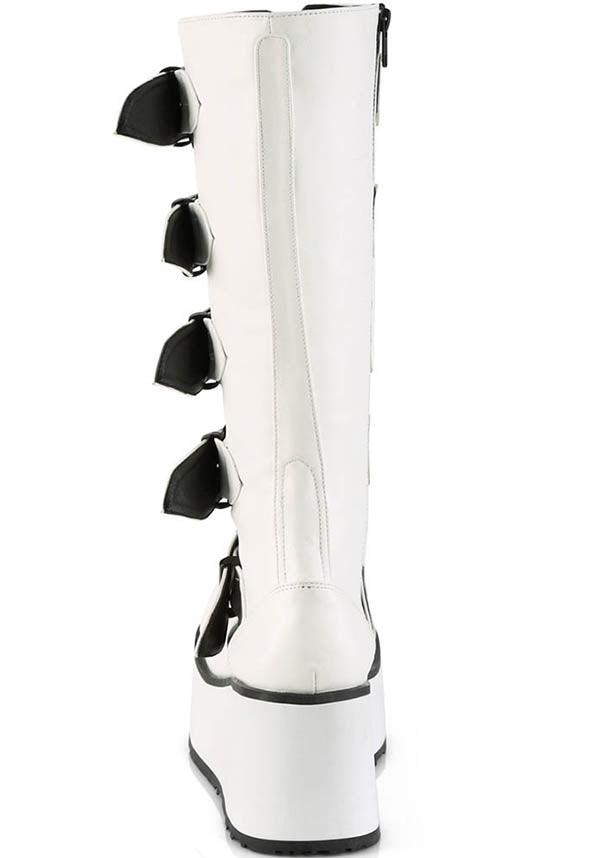 TRASHVILLE-518 [White] | BOOTS [PREORDER] - Beserk - all, all ladies, boot, boots, boots [preorder], buckle, buckle up, clickfrenzy15-2023, demonia, demonia shoes, discountapp, fp, goth, gothic, knee high boots, labelpreorder, labelvegan, ladies, long boots, pastel goth, platform, platform boots, platforms, platforms [preorder], ppo, preorder, shoes, vegan, white