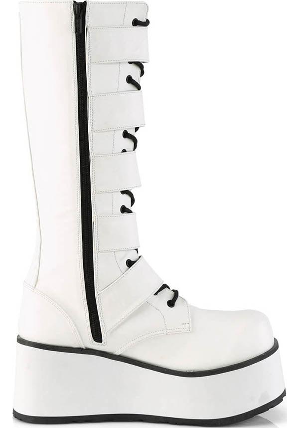 TRASHVILLE-518 [White] | BOOTS [PREORDER] - Beserk - all, all ladies, boot, boots, boots [preorder], buckle, buckle up, clickfrenzy15-2023, demonia, demonia shoes, discountapp, fp, goth, gothic, knee high boots, labelpreorder, labelvegan, ladies, long boots, pastel goth, platform, platform boots, platforms, platforms [preorder], ppo, preorder, shoes, vegan, white